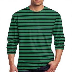 OEM Factory Direct Sale 100% Cotton <b>Men's</b> Casual Cotton Spandex <b>Striped</b> Crewneck <b>Long</b>-<b>Sleeve</b> T-Shirt Basic Tee Fall <b>Tops</b> Clothes - Product Image 4