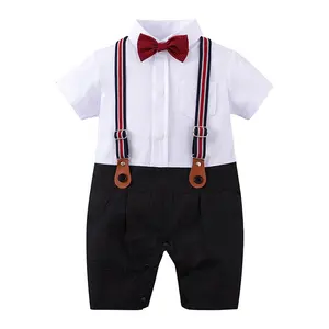 Factory on Sales Short Sleeve Little Gentleman Cotton Jumpsuits Baby Outfit Summer Suspenders Infant Clothes Toddler Boys Suit