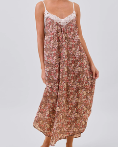 Vestido de Pijama Largo y Holgado de Algodón, Cómodo, Sin Mangas, con Estampado Floral y Encaje, para Mujeres de Talla Grande, Directo de Fábrica - Product Image 1