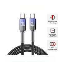 Cables de Datos USB C a C de 2 m para Samsung, Cable de Carga para Móvil Tipo C, Cable de Datos de Carga Rápida Transparente con Trenzado de Nailon