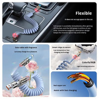 Cable de Carga Universal Rápido 4 en 1 de 240 W, CarPlay Carlife, Diseño de Resorte Retráctil, Cable de Datos y Carga USB-C/USB-A/Tipo C