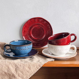 Tazas y Platillos de Café Retro con Efecto Horno, Tazas para Té de la Tarde, Tazas y Platillos de Alta Calidad - Product Image 4