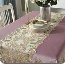 Rectangular Tablecloths American Style Lace Linen Printed Square Striped Oilproof with Exquisite Macrame Border Handmade CN;GUA