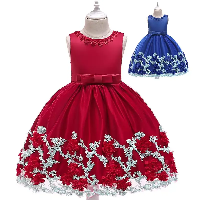 Vestido de fiesta azul marino para niñas, tutú informal con flores reales, 2022