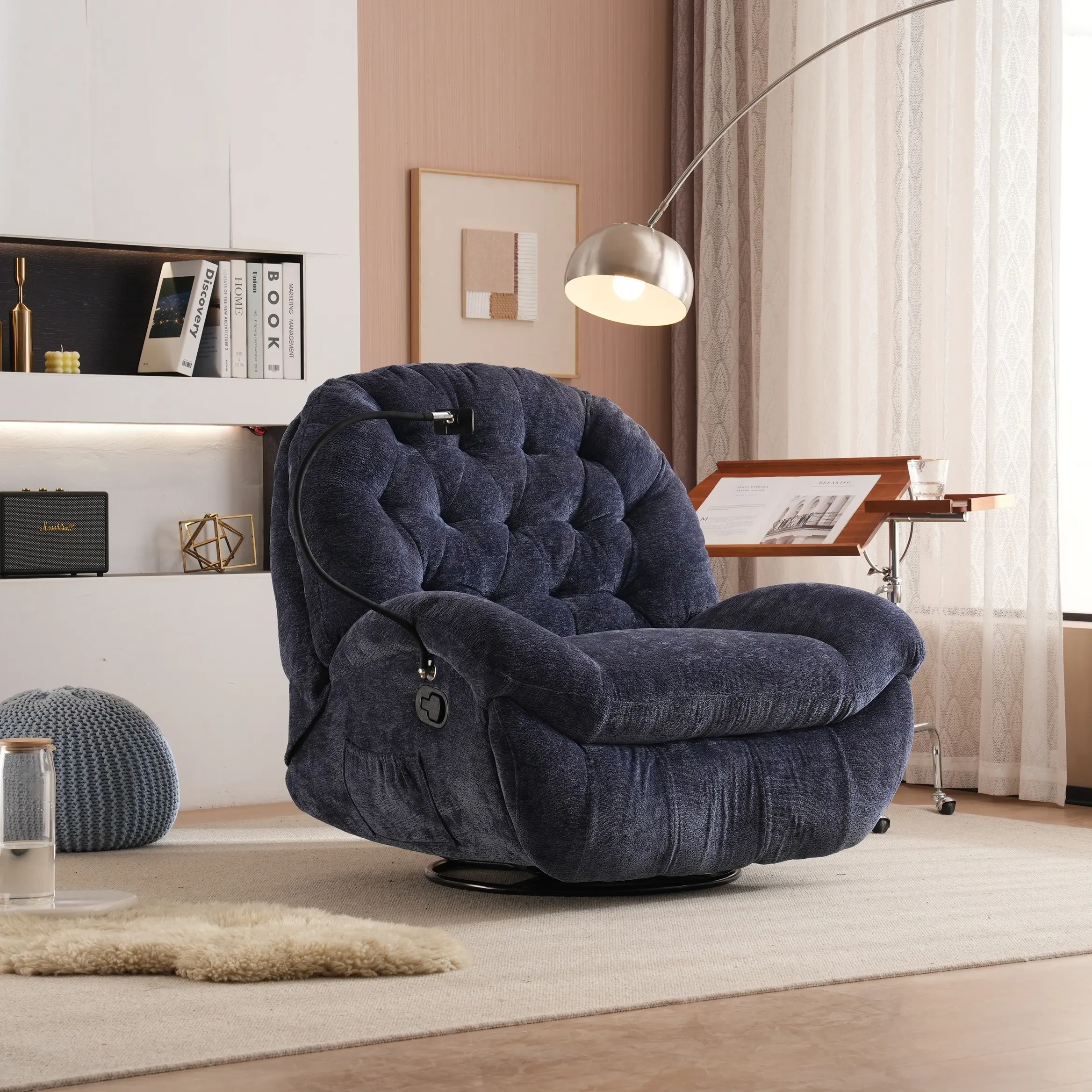 Sans Recliner Nordic Modern Manual Revolving Armchair Lazy Swivel Glider Standard Chenille Recliner Sofa Chair For Living Room