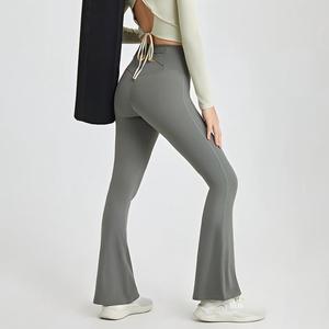 Wholesale Cross Cutout Waist Flared Yoga <b>Leggings</b> Women High Rise <b>Butt</b> <b>Lift</b> Soft Fabric Daily Fitness Running Athletic Pants - Product Image 3