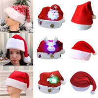 Di alta qualità nuova felpata in velluto Pleuche felpato cappello di natale forniture per feste colorate natale Santa luce di natale cappelli a Led