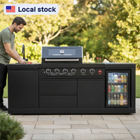 Livraison rapide en 7 jours aux États-Unis - Barbecue à gaz Youya 304 en acier inoxydable, 4 brûleurs, noir, cuisine extérieure modulaire, îlot de cuisson