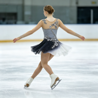 Robe de patinage et de danse pour enfants et adultes, gris et noir dégradé, manches longues en maille, jupe dégradée avec strass, pour compétition et spectacle de patinage sur glace