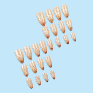 <span class=keywords><strong>Uñas</strong></span> Postizas Elegantes con Diseño <span class=keywords><strong>de</strong></span> Copos <span class=keywords><strong>de</strong></span> Nieve y Brillo Dorado, <span class=keywords><strong>Uñas</strong></span> Acrílicas Largas con Forma <span class=keywords><strong>de</strong></span> Almendra, Base Nude, Reutilizables, para Invierno y Navidad, Cobertura Completa - Product Image 4