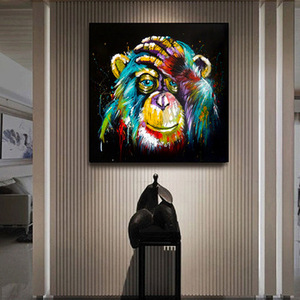 Aquarelle pensée singe <span class=keywords><strong>Art</strong></span> mural toile impressions abstrait animaux Pop <span class=keywords><strong>Art</strong></span> toile peintures décor mural photos pour chambre d'enfants - Product Image 1