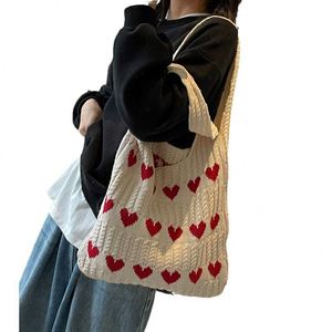 Nouveau Sac à Main en Laine Tricoté Haut de Gamme Exquis, Sac à Bandoulière en Crochet, Sac Tissé en Forme de Cœur pour Femme, Mode en Polyester - Product Image 5