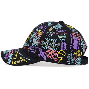 Topi bisbol kualitas tinggi, topi Baseball warna polos katun Graffiti bercetak Hip Hop - Product Image 4