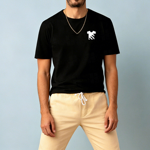 Camiseta Deportiva Personalizada de Alta Calidad con Diseño de Impresión Digital para Hombre, 100% Algodón, Absorbente de Sudor, Estilo Básico, Color Negro Liso - Product Image 2