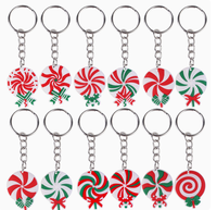Porte-clés mousquetons en caoutchouc durable et étanche, thème bonbons de Noël à la menthe, personnalisables pour la promotion, les célébrations et les enfants