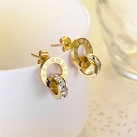 Ensemble de bijoux à chiffres romains en 3 pièces, collier, bracelet, boucles d'oreilles, plaqué or 18 carats, acier inoxydable, résistant à l'eau, sans ternissement