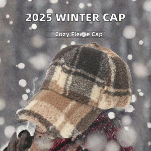 Gorra de béisbol de 6 paneles con estampado escocés tartán británico, visera curva, forro polar Sherpa grueso y cálido, tweed grueso 100% poliéster, estilo británico, Invierno 2025 - Product Image 2