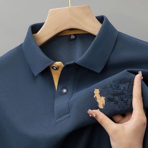 Nueva camiseta de negocios de primavera y otoño, camiseta Polo de manga corta para hombre, camiseta bordada de moda de Color sólido con solapa - Product Image 2
