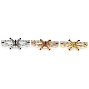 Contemporary 18K Rose Gold Engagement Ring Setting Double Row Pave Natural Diamond Premium <b>Gift</b> for Women - Product Image 3