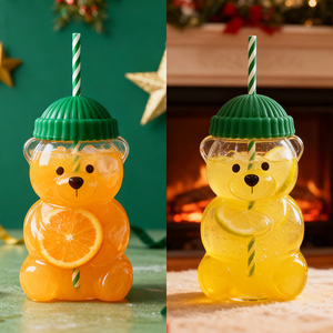 Tùy chỉnh thương hiệu Logo Gấu bông hình dạng cốc thủy tinh với rơm tái sử dụng lạnh uống cốc cà phê Mug với hat Nắp - Product Image 2