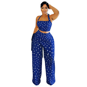 Nouvel ensemble pantalon deux pièces <span class=keywords><strong>pour</strong></span> <span class=keywords><strong>femme</strong></span>, imprimé pois décontracté, haut asymétrique tendance et pantalon à franges, ensemble 2 pièces <span class=keywords><strong>pour</strong></span> <span class=keywords><strong>femme</strong></span> - Product Image 3