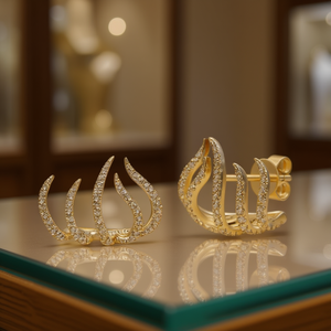 Orecchini a lobo placcati oro E2082 per donna, gioielli alla moda per feste con micro inserti di diamanti, orecchini in lega di design. - Product Image 2