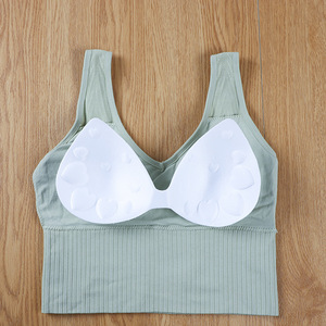 Women's One-Piece Wire-Free Bralette Solid Color Ribbed Tank Top Racerback Breathable Spandex/Nylon Seamless Underwear with Cup - Product Image 4