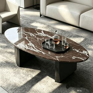 Table basse ovale artisanale en <span class=keywords><strong>quartz</strong></span> artificiel, sculptée sur mesure, style antique cannelé, moderne du milieu du siècle, écologique, pour hôtel - Product Image 4