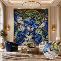 Seni Mural Mosaik Kaca Potong Tangan Motif Anggrek Biru Abstrak Kustom untuk Dekorasi Dinding Fitur Latar Belakang Komersial Hotel Bar