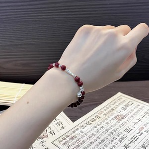 S925 Sterling Silver Fish <b>Bracelet</b> With Vermilion Ink <b>Beads</b> For Women Everyday Wear Fine Charm Jewelry - Product Image 5