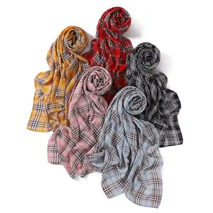 Zifeng OEM Tüll Turban Muslim New Fashion Damen Plaid Bedruckter Chiffon Schal