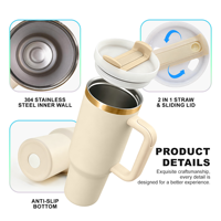 Gobelet de voyage isotherme 40oz pour voiture avec poignée et paille, en acier inoxydable thermolaqué, plaqué or, entrepôt USA