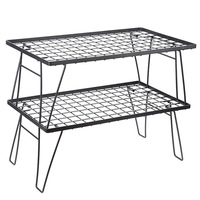 Table rectangulaire pliante en maille pour camping extérieur, en fer forgé, portable, avec grille de rangement pour pique-nique et foyer intégré