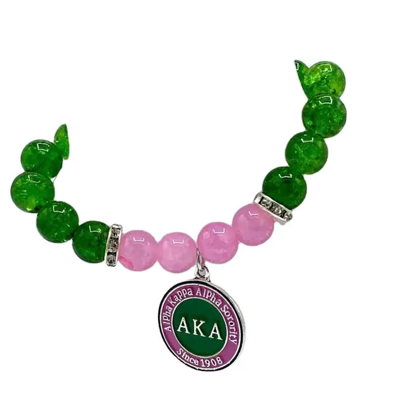 Pulseira artesanal grega rosa e verde preto sororidade natural miçangas bonito sortidão menina jóias