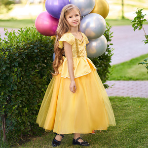 Abito Giallo Lucido per Bambine con Maniche a Sbuffo, Tutù da Balletto a Maniche Lunghe, Design Principessa, Costume di Halloween - Product Image 2