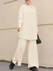 Abito a due pezzi da <span class=keywords><strong>donna</strong></span> di tendenza vestiti 2025 abiti turchi da <span class=keywords><strong>donna</strong></span> Top in tinta unita e <span class=keywords><strong>pantaloni</strong></span> larghi - Product Image 4