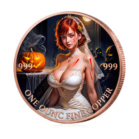 Pièce de monnaie personnalisée en cuivre fin 999 de 1 once, thème Halloween Citrouille Sorcière Grimace, pièce de défi en métal double face, pièce de collection souvenir