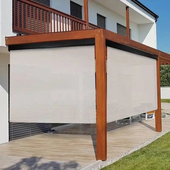 Không Thấm Nước Windproof PVC Ngoài Trời Điện Curtain Ziptrack Rèm Cơ Giới Patio Sun Shade Lăn Mành