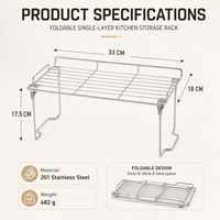 Étagère de rangement pliable en acier inoxydable pour cuisine, organisateur de comptoir pour four à micro-ondes
