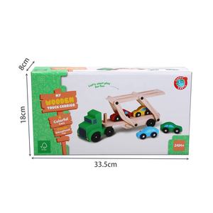 Happy Earth-Camión de transporte de madera, juguete de 4 Mini coches coloridos, juego de transporte de vehículos de empuje educativo, niños pequeños en edad preescolar - Product Image 6