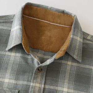 OEM Chemise à carreaux en flanelle épaisse à manches longues pour hommes Chemise boutonnée Automne Hiver Chemises en flanelle gris clair et crème de grande taille - Product Image 3