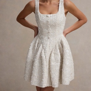 Robes de soirée moulantes mini à sequins et perles sans manches pour femmes, style boutonné, pour filles - Product Image 3