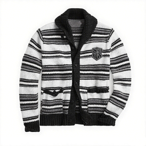 <span class=keywords><strong>Pull</strong></span> en tricot personnalisé OEM pour hommes Cardigan à un bouton Col marin Tricot à broderie lourde <span class=keywords><strong>Pull</strong></span> à manches longues avec poche pour hommes - Product Image 1