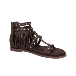 Sandales basses pour femmes, marron, talon de 2 cm, taille 40, détail franges, style plat - Product Image 2