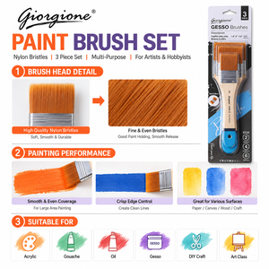 Set di 3 <span class=keywords><strong>Pennelli</strong></span> <span class=keywords><strong>per</strong></span> Gesso Giorgione, Setole Larghe e Piatte in Nylon, Manico in Legno <span class=keywords><strong>per</strong></span> Acrilico, Gesso, Tela, Preparazione, Pittura Artistica - Product Image 4