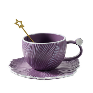 Wholesale Retro Luxury Ceramic Coffee Cup High-Value Afternoon Tea Cup Creative Petal Texture Petal Cup Saucer <b>Dinnerware</b> <b>Set</b> - Product Image 5