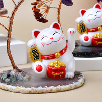 Statue de chat en pierres de guérison en gros, figurine de chaton porte-bonheur, arbre de cristal à sept chakras enroulé de fil pour la décoration de la maison, du bureau ou du bureau de travail