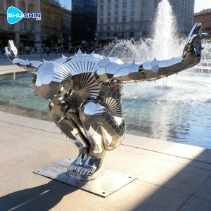 Polierte Edelstahl-Abstrakte Kunstskulptur Tauchender Mann Hockendes Seitenmodell Maßgefertigt für Außen-Schwimmbäder Modern Luxuriös - Product Image 5