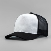 Casquette de camionneur GORAS en maille suédé 5 panneaux de haute qualité personnalisée en gros chapeau de fermeture Snapback blanc classique pour le sport à la mode