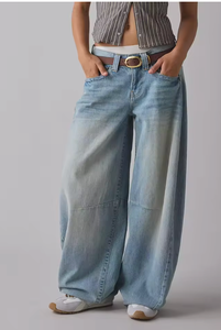 <span class=keywords><strong>Yuze</strong></span> SL028 Jean baggy taille basse pour femme, coupe large, en denim coton élasthanne délavé, OEM ODM - Product Image 5